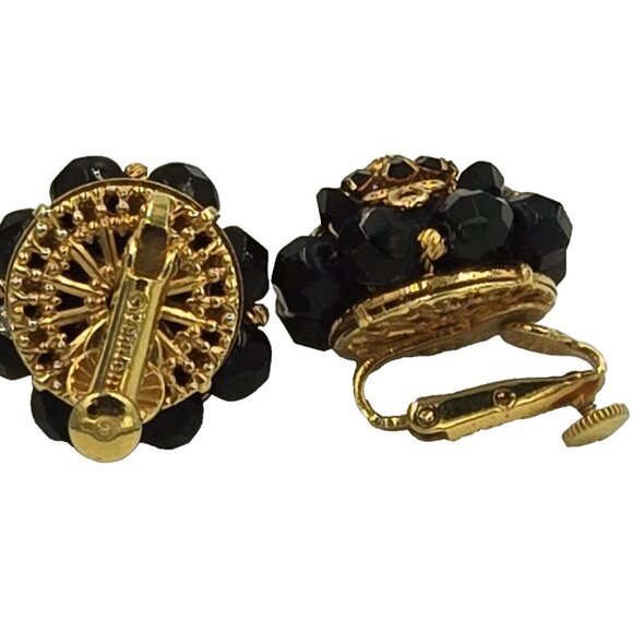 Vintage Vendome Necklace Clip Earring Set Black Beads Gold Tone display picture 1